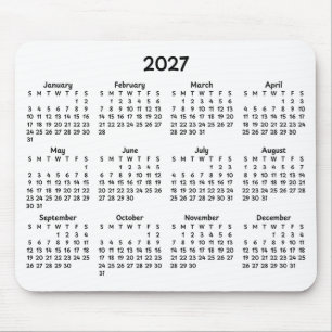Alfombrilla De Ratón Calendario caprichoso negro 2027 sobre blanco