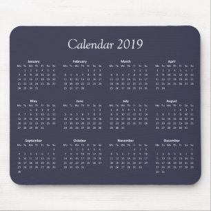 Alfombrilla De Ratón Calendario Clásico Simple Azul Y Blanco 2019