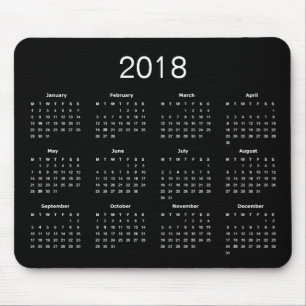 Alfombrilla De Ratón Calendario Clásico Simple Blanco Y Negro 2018