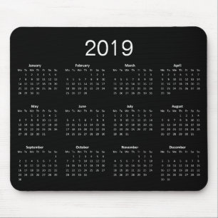 Alfombrilla De Ratón Calendario Clásico Simple Blanco Y Negro 2019