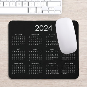 Alfombrilla De Ratón Calendario Clásico Simple Blanco Y Negro 2024
