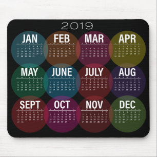 Alfombrilla De Ratón Calendario colorido 2019 en negro
