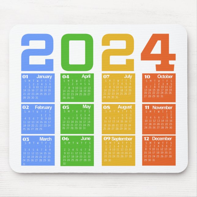 Alfombrilla De Ratón Calendario colorido de 2024 (Frente)