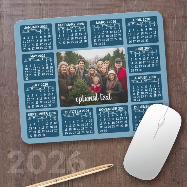 Alfombrilla De Ratón Calendario con foto en el centro (2026 Calendar with a Photo Collage on a Mousepad)