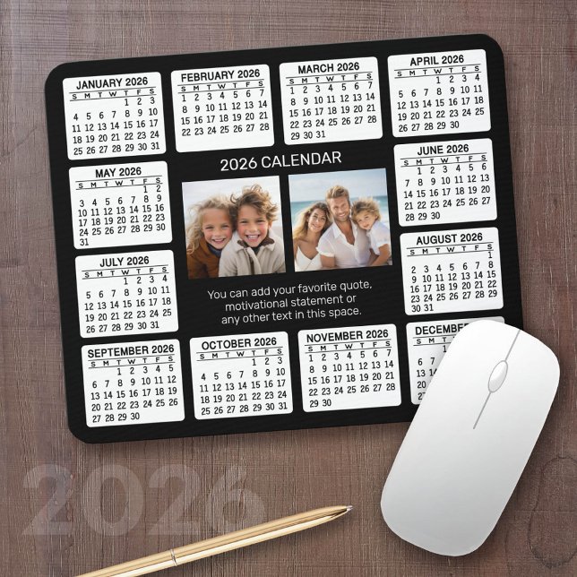 Alfombrilla De Ratón Calendario con foto en el centro (2026 Calendar with your photos - Great Business Gift or Home Office Decor)