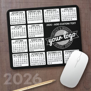 Alfombrilla De Ratón Calendario con logotipo y texto - Blanco y negro