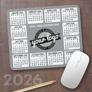 Alfombrilla De Ratón Calendario con logotipo y texto - Gris y blanco