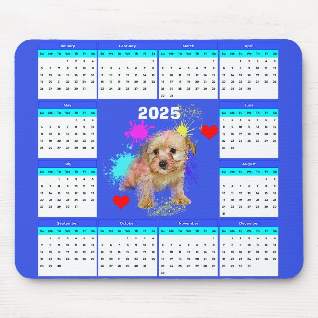 Alfombrilla De Ratón Calendario Cute Morkie Personalizable (Frente)
