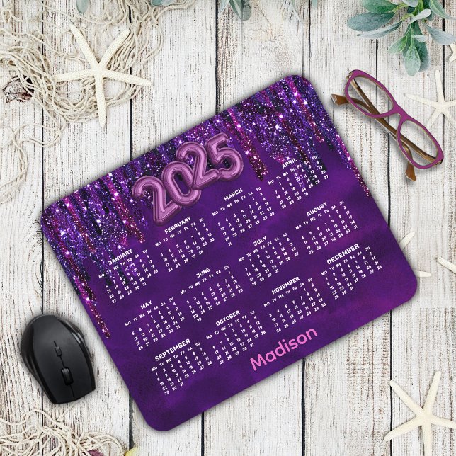 Alfombrilla De Ratón Calendario Cute Purple Unicorn Glitter Drips 2025 (Subido por el creador)