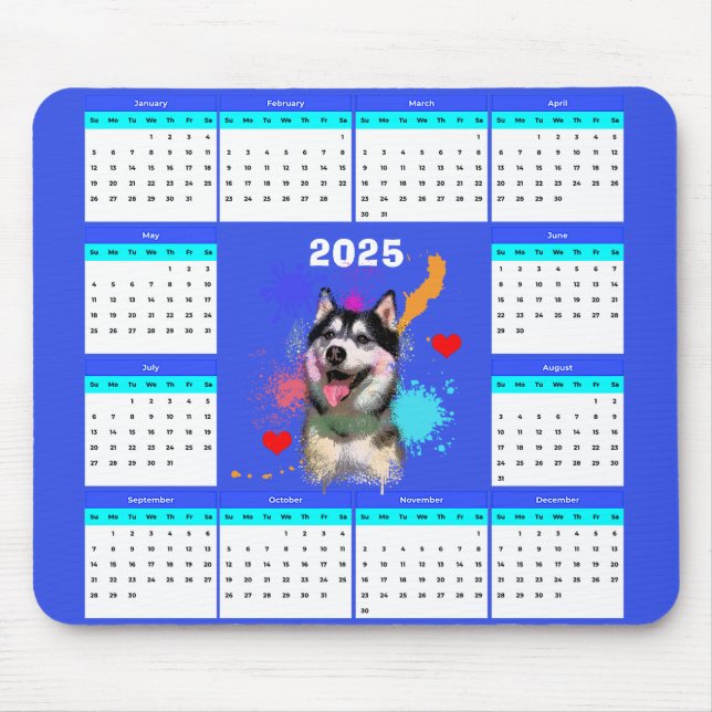 Alfombrilla De Ratón Calendario Cute Siberian Husky Dog personalizable (Frente)