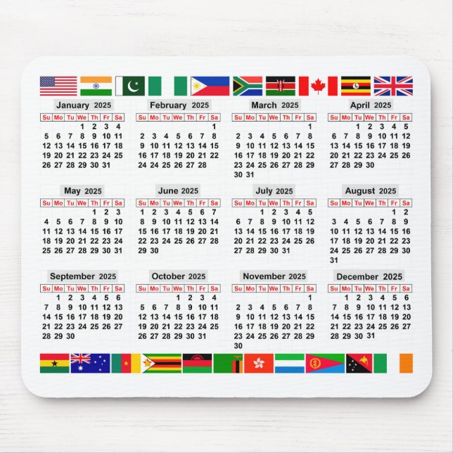 Alfombrilla De Ratón Calendario de 12 meses del año 2025 (Frente)