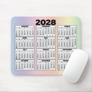 Alfombrilla De Ratón Calendario de 12 meses para 2028 en Arcoíris Paste