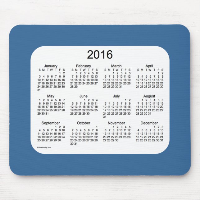 Alfombrilla De Ratón Calendario de 2016 azules de Janz Mousepad (Frente)