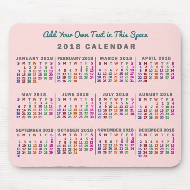 Alfombrilla De Ratón Calendario de 2018 (consulte Descripción de la nue (Frente)