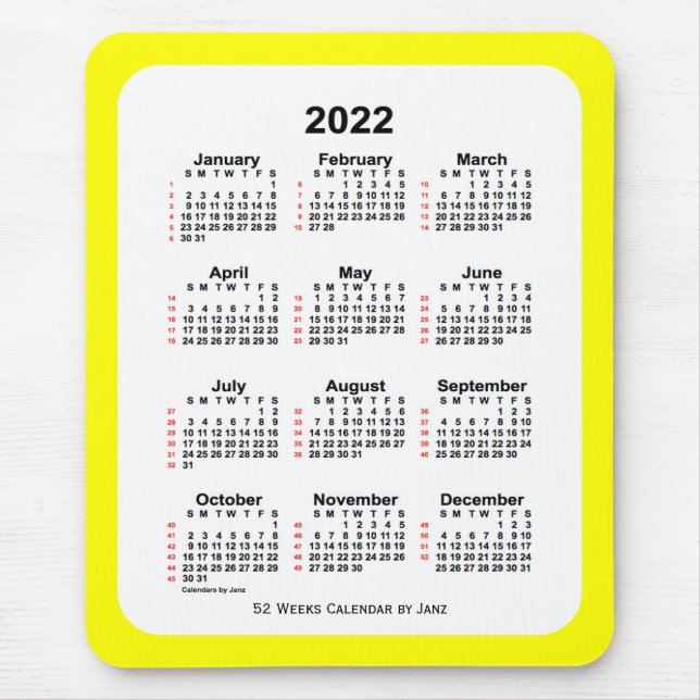 Alfombrilla De Ratón Calendario de 2022 con dos tonos amarillos de 52 s (Frente)