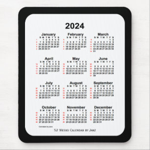 Alfombrilla De Ratón Calendario de 2024 de dos tonos negros de 52 seman