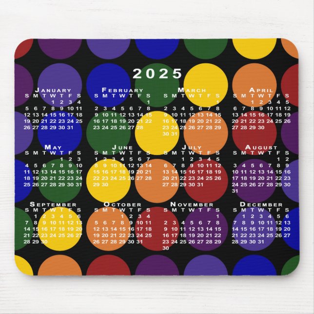 Alfombrilla De Ratón Calendario de 2025: puntos de Polka Arcoiris LGBTQ (Frente)