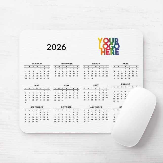 Alfombrilla De Ratón Calendario de 2026 Logo para empresas Oficina en b (Con ratón)