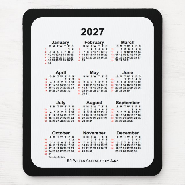 Alfombrilla De Ratón Calendario de 2027 de dos tonos negros de 52 seman (Frente)