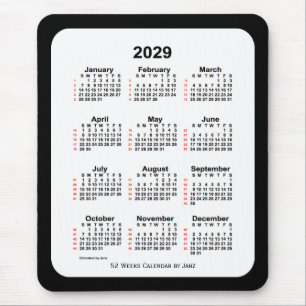 Alfombrilla De Ratón Calendario de 2029 de dos tonos negros de 52 seman