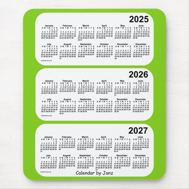 Alfombrilla De Ratón Calendario de 3 años verde amarillo 2025-2027, de  (Frente)