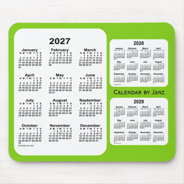 Alfombrilla De Ratón Calendario de 3 años verde amarillo 2027-2029 de e (Frente)