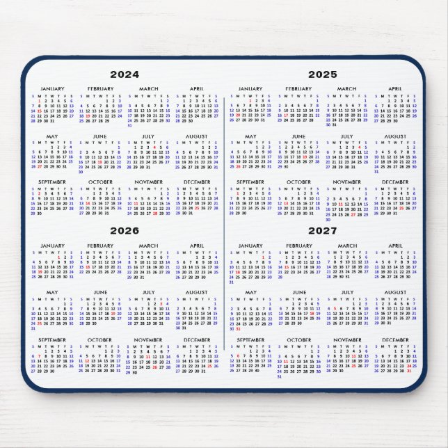 Alfombrilla De Ratón Calendario de 4 años 2024 - 2027 Festividad simple (Frente)