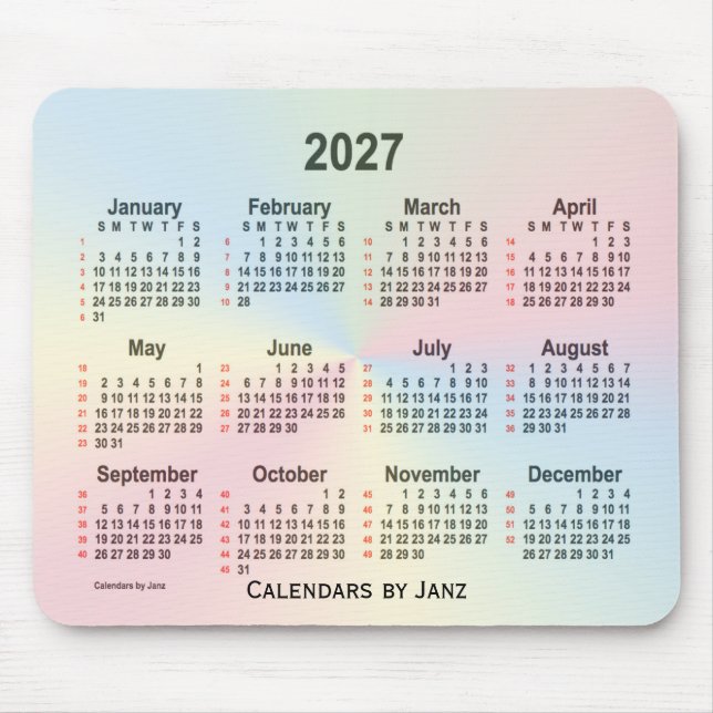 Alfombrilla De Ratón Calendario de 52 semanas de Rainbow Cloud 2027 de  (Frente)