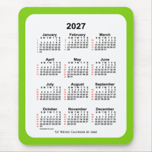 Alfombrilla De Ratón Calendario de 52 semanas verde amarillo de 2027, d