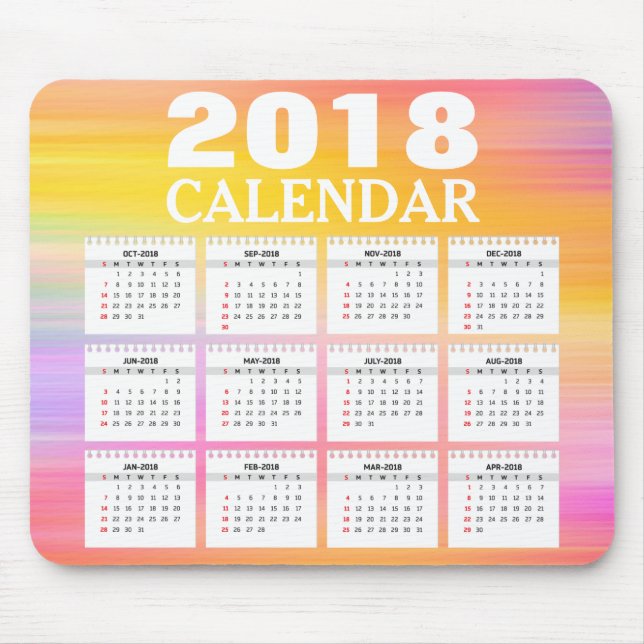 Alfombrilla De Ratón Calendario de acuarela de 2018 | Mousepad (Frente)