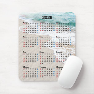 Alfombrilla De Ratón Calendario de arena de playa oceánica 2026