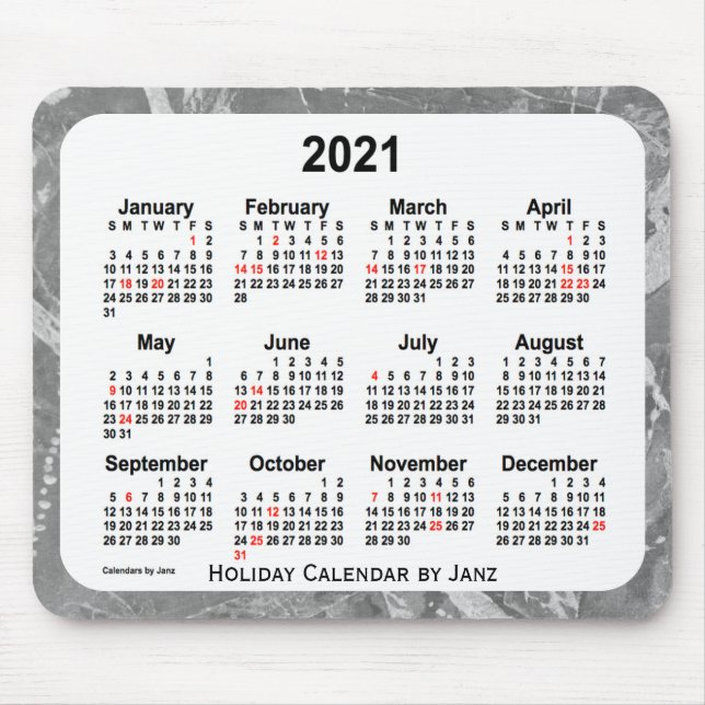 Alfombrilla De Ratón Calendario de arte de vacaciones 2021 de Janz Mous (Frente)