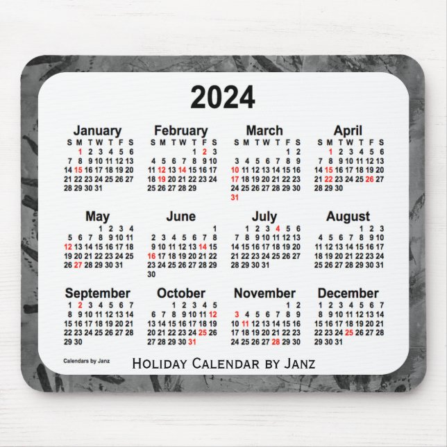 Alfombrilla De Ratón Calendario de arte de vacaciones negras 2024 por J (Frente)