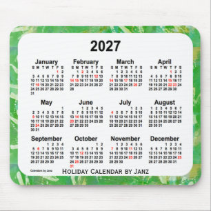 Alfombrilla De Ratón Calendario de arte de vacaciones verdes de 2027 po