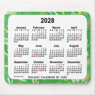 Alfombrilla De Ratón Calendario de arte de vacaciones verdes de 2028 po