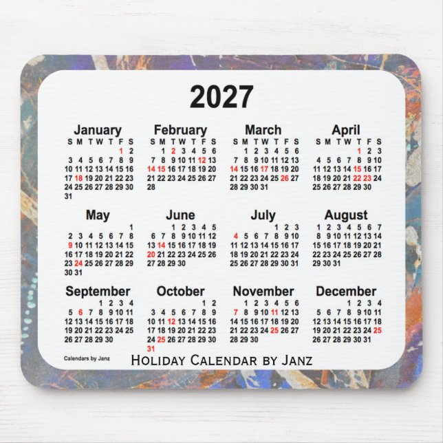 Alfombrilla De Ratón Calendario de arte navideño de 2027, de Janz (Frente)