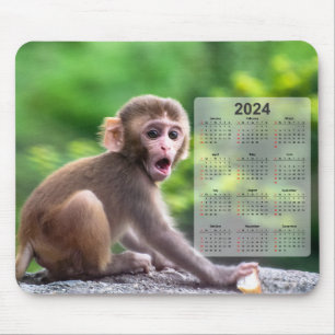 Alfombrilla De Ratón Calendario de Baby Monkey 2024 muy lindo