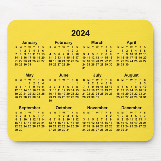 Alfombrilla De Ratón Calendario de Banana Yellow 2024 (Frente)