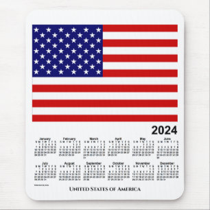 Alfombrilla De Ratón Calendario de Bandera de Estados Unidos 2024 por J