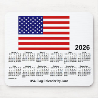 Alfombrilla De Ratón Calendario de Bandera de Estados Unidos 2026 por J