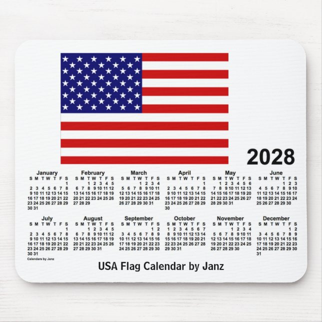 Alfombrilla De Ratón Calendario de Bandera de Estados Unidos 2028 por J (Frente)