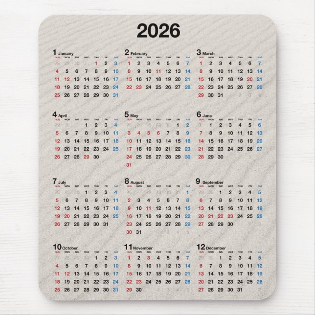 Alfombrilla De Ratón Calendario de Beach Sand 2025 (Frente)