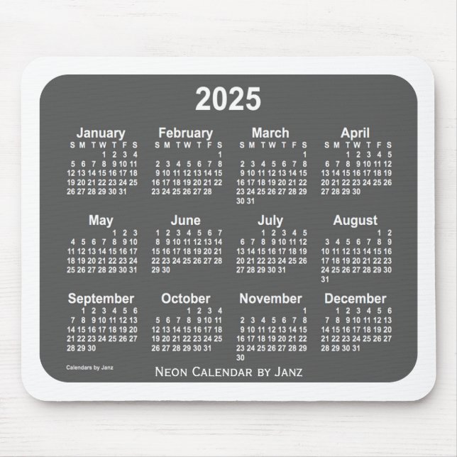 Alfombrilla De Ratón Calendario de carbón blanco 2025, de Janz (Frente)