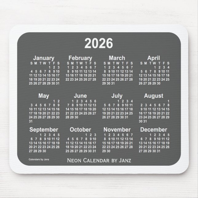 Alfombrilla De Ratón Calendario de carbón blanco 2026, de Janz (Frente)