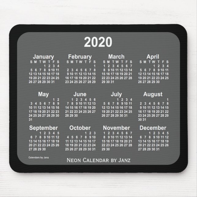 Alfombrilla De Ratón Calendario de carbón negro 2020, de Janz (Frente)