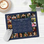 Alfombrilla De Ratón Calendario de Collages de fotos múltiples azul de<br><div class="desc">🌟 Calendario Múltiple de la Marina 2025 Almohadilla del ratón con un calendario de años a la vista simple y minimalista y 18 de sus fotos favoritas. Todos los colores son personalizables. ¡Hace un gran regalo para abuelos, padres, tías, tíos, padrinos y más! Póngase en contacto con nosotros en cedarandstring@gmail.com...</div>