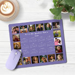 Alfombrilla De Ratón Calendario de Collages de fotos múltiples de Laven<br><div class="desc">🌟 2025 Lavender Purple Periwinkle Múltiple Calendario de Collages de fotos Múltiples Pad con un calendario simple y minimalista de un año a la vista y 18 de tus fotos favoritas. Todos los colores son personalizables. ¡Hace un gran regalo para abuelos, padres, tías, tíos, padrinos y más! Póngase en contacto...</div>