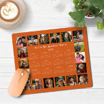 Alfombrilla De Ratón Calendario de Collages de fotos múltiples de Naran<br><div class="desc">🌟 Calendario de Collage de fotos múltiple de 2025 Naranja quemado Almohadilla de ratón con un calendario simple y minimalista de un año a la vista y 18 de sus fotos favoritas. Todos los colores son personalizables. ¡Hace un gran regalo para abuelos, padres, tías, tíos, padrinos y más! Póngase en...</div>