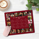 Alfombrilla De Ratón Calendario de Collages de fotos múltiples en rojo<br><div class="desc">🌟 2025 Mármol Rojo Borgoña Múltiple Calendario de Collages de fotos Múltiples Múltiples Pad con un calendario simple y minimalista de un año a la vista y 18 de tus fotos favoritas. Todos los colores son personalizables. ¡Hace un gran regalo para abuelos, padres, tías, tíos, padrinos y más! Póngase en...</div>