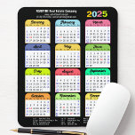 Alfombrilla De Ratón Calendario de colores de 2025 Estadounidenses Fies<br><div class="desc">Modern Black White Colorful 2025 Happy New Year Corporate Business Mouse Pad con calendario 2025 con vacaciones federales en Estados Unidos. Todos los textos están preorganizados para que puedas personalizarlos fácil y rápidamente con tus propios detalles.</div>